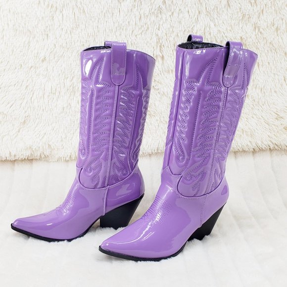 Lilac Purple Patent Western Cowboy Cowgirl Boots - Picture 6 of 13